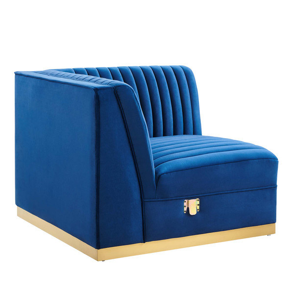 Modway Sanguine Channel Tufted Performance Velvet Modular Sectional Sofa Right Corner Chair Navy Blue Eei 6035 Nav