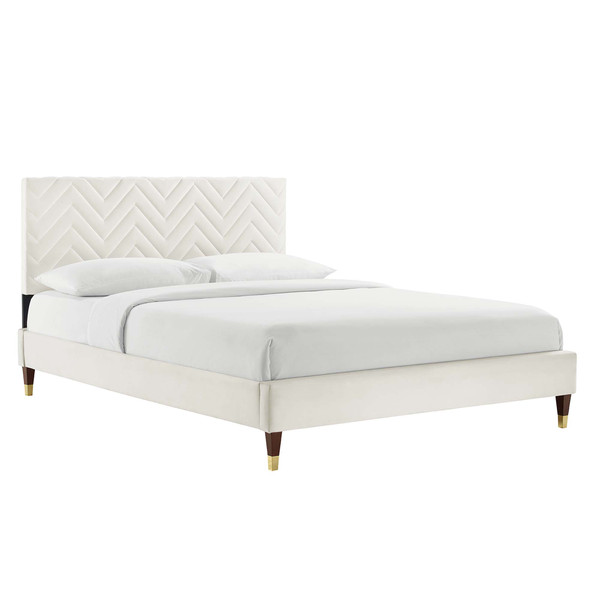 Modway Leah Chevron Tufted Performance Velvet Twin Platform Bed White Mod 6985 Whi