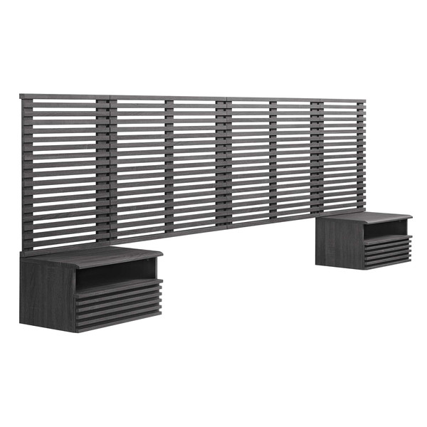 Modway Render Wall Mount King Headboard And Modern Nightstands Charcoal Mod 7117 Cha