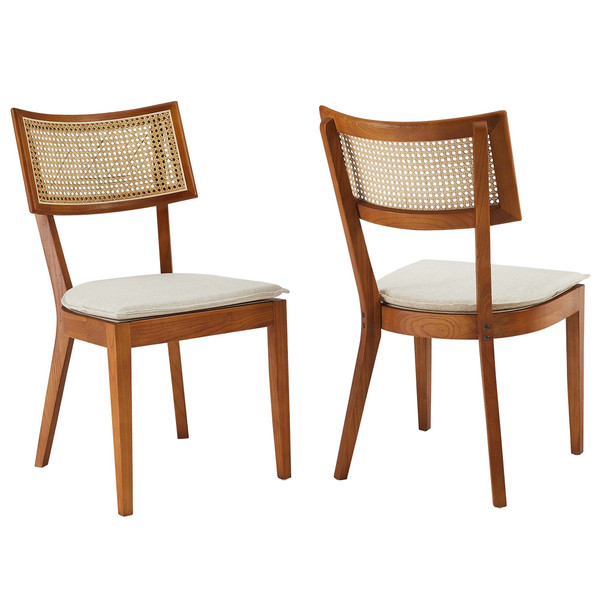 Modway Caledonia Fabric Upholstered Wood Dining Chair Set Of 2 Walnut Beige Eei 6080 Wal Bei
