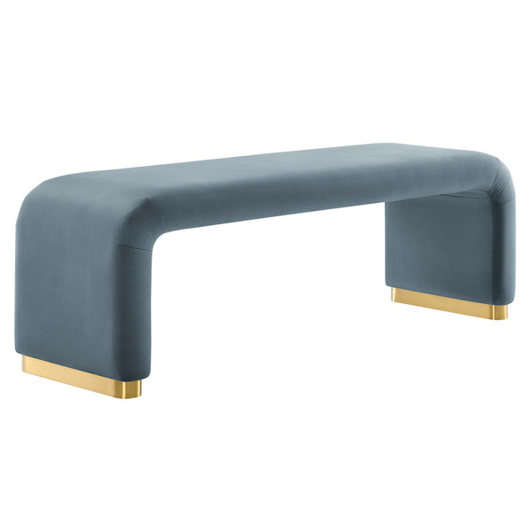 Modway Koda Performance Velvet Waterfall Long Bench Brass Cadet Blue Eei 6734 Bra Cab