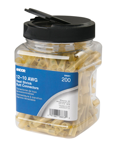 Ancor 12 10 Butt Connector Heat Shrink Yellow 200 Pack Jar Anc309201