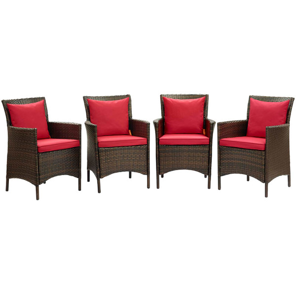 Outdoor Patio Wicker Rattan Dining Armchair Set Of 4 By Modernway 5 4031 2 Red 5 4031 2 Red