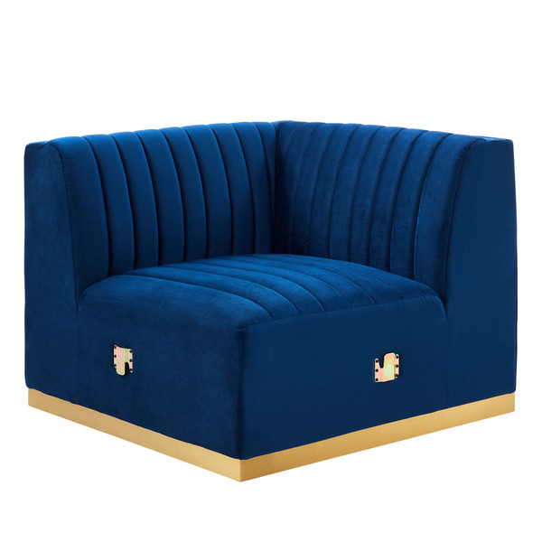 Channel Tufted Performance Velvet Right Corner Chair By Modernway 5 5506 7 Nav 5 5506 7 Nav