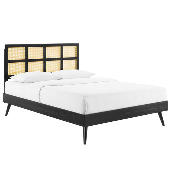 Cane And Wood Queen Platform Bed With Splayed Legs By Modernway 13 6370 2 13 6370 2