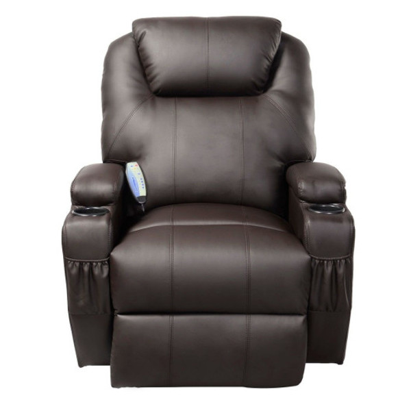 Ergonomic Heated Massage Recliner Sofa Chair Deluxe Lounge Executive With Control Brown Ep19630Bn By Cw