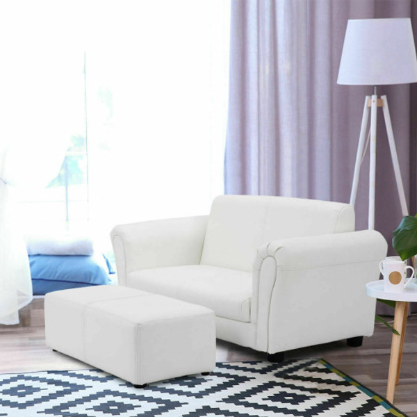 Soft Kids Double Sofa With Ottoman White Hw54199Wh By Cw