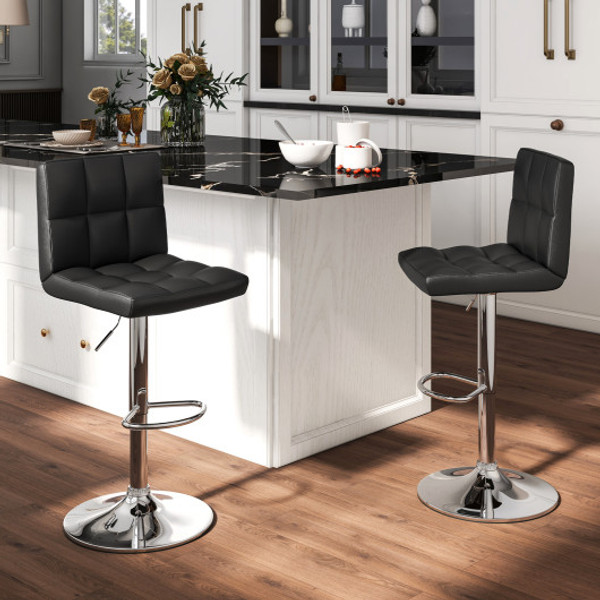 Set Of 2 Square Swivel Adjustable Pu Leather Bar Stools With Back And Footrest Black Hw66492Bk 2 By Cw