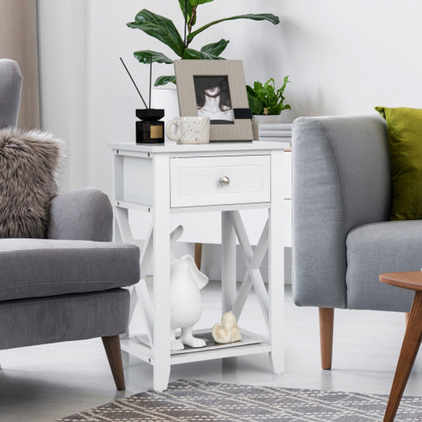 Storage End Bedside Drawer Nightstand With Bottom Shelf White Hw66695Wh By Cw