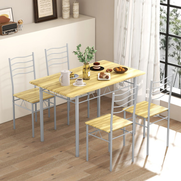 5 Pieces Wood Metal Dining Table Set With 4 Chairs Walnut Hw55389Na By Cw