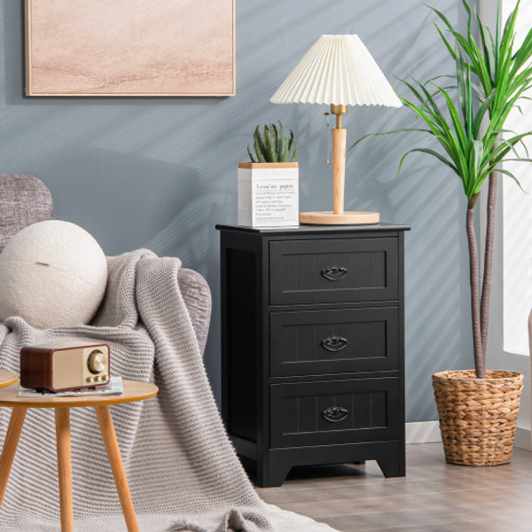 3 Drawers End Storage Wood Side Nightstand Black Hu10088Bk By Cw