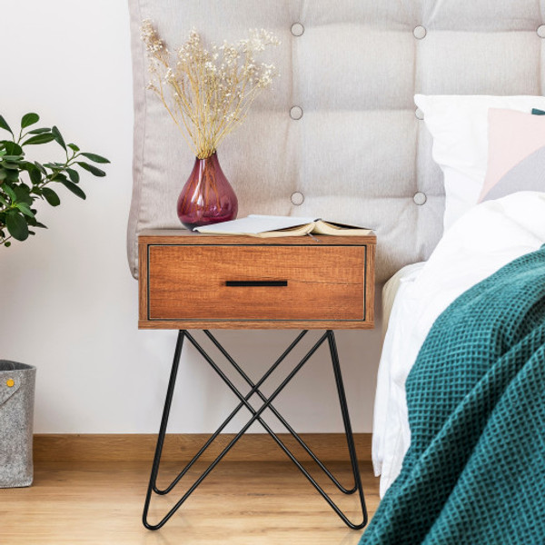 Nightstand Coffee Table Storage Display With Steel Legs And 1 Drawer Hw66740 By Cw
