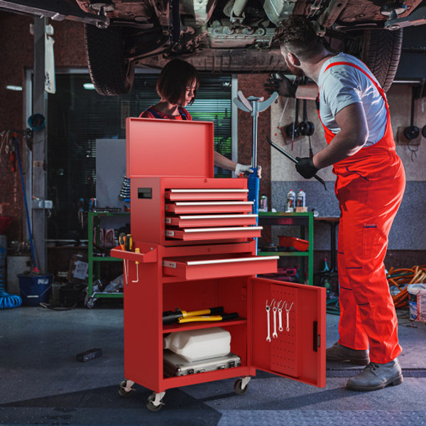 2 In 1 Tool Chest And Cabinet With 5 Sliding Drawers Red Tl35688Re By Cw