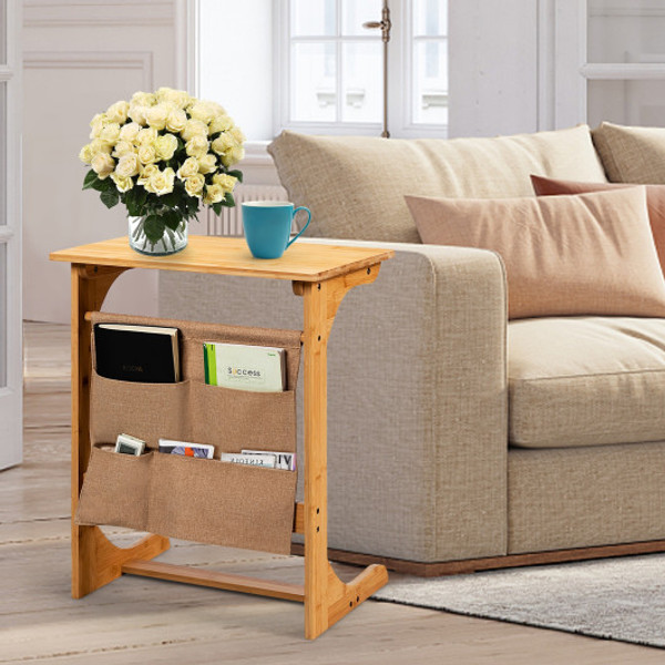 Bamboo Sofa Table End Table Bedside Table With Storage Bag Hw65717Na By Cw
