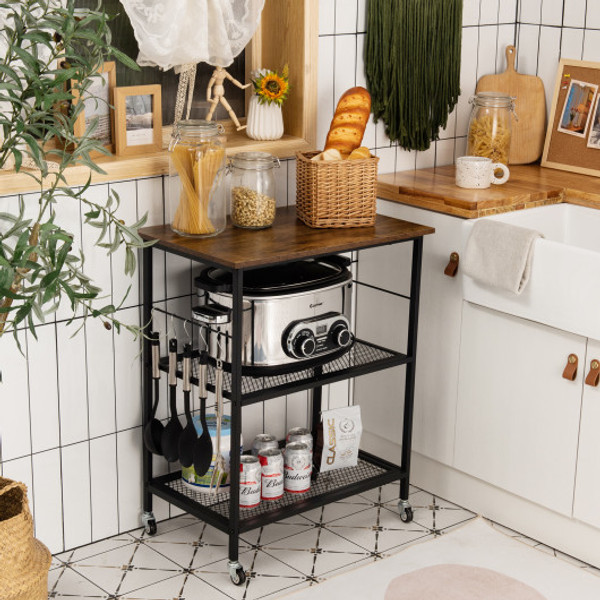 3 Tier Kitchen Utility Industrial Cart With Storage Brown Hw61496Bk By Cw