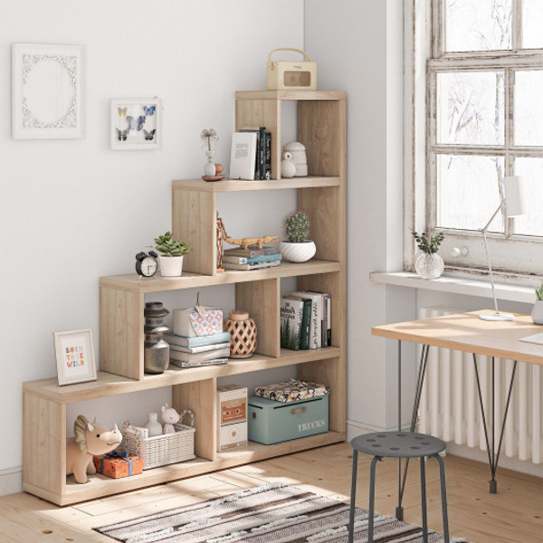 6 Cubes Ladder Shelf Corner Bookshelf Storage Bookcase Natural Hw61766Na By Cw