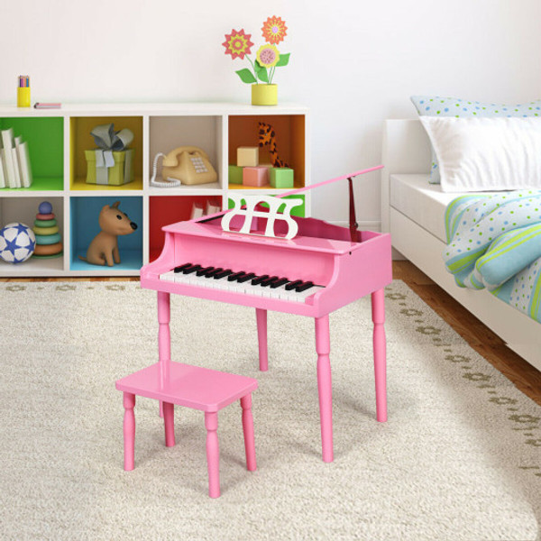30 Key Wood Toy Kids Grand Piano With Bench Music Rack Pink Mu10035Pi By Cw