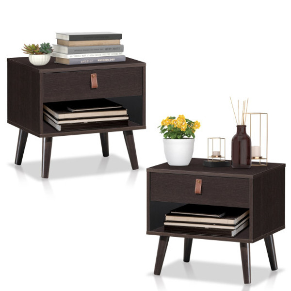 Nightstand Bedroom Table With Drawer Storage Shelf Brown Hw63193Bn By Cw