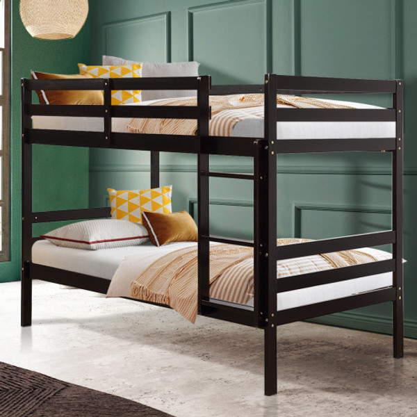 Twin Bunk Bed Children Wooden Bunk Beds Solid Hardwood Brown Hw62351Cf By Cw
