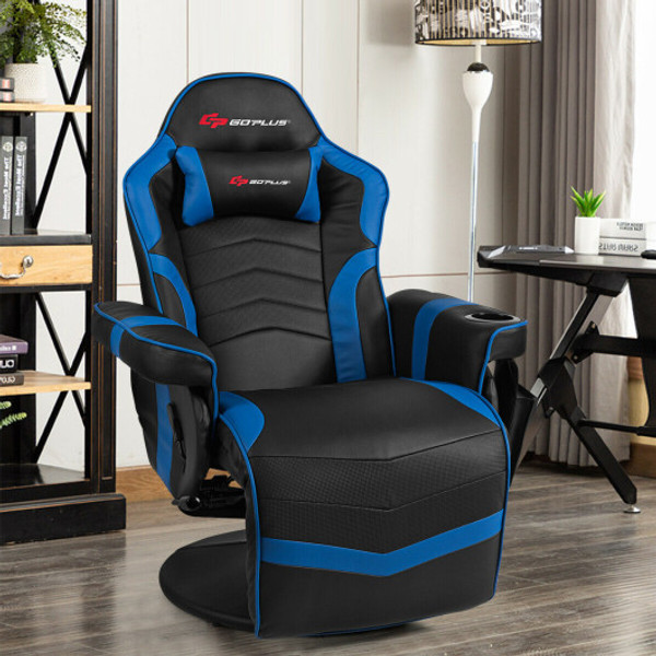 Ergonomic High Back Massage Gaming Chair With Pillow Blue Hw63196Ny By Cw