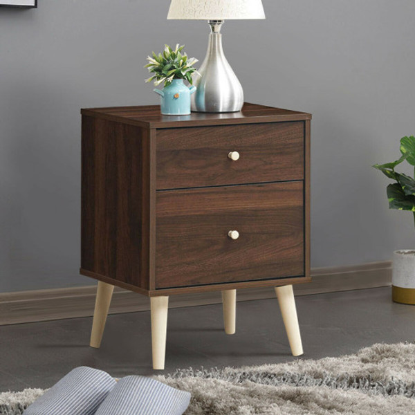 2 Drawer Nightstand Beside End Side Table With Rubber Legs Brown Hw63446Cf By Cw