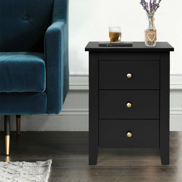 Set Of 2 Nightstand End Beside Table Drawers Black Hw61313Bk 2 By Cw