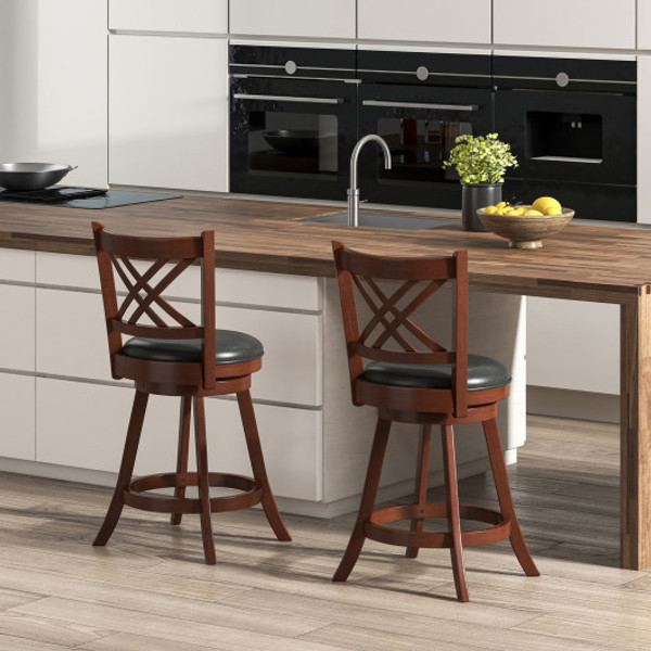 360 Swivel Upholstered Barstools Set Of 2 With Back And Footrest 24 Inches Jv11198Es 24 By Cw