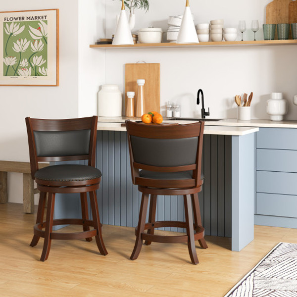 Swivel Bar Stools Set Of 2 With 20 Inch Wider Cushioned Seat Brown Jv11226Bn 24 By Cw