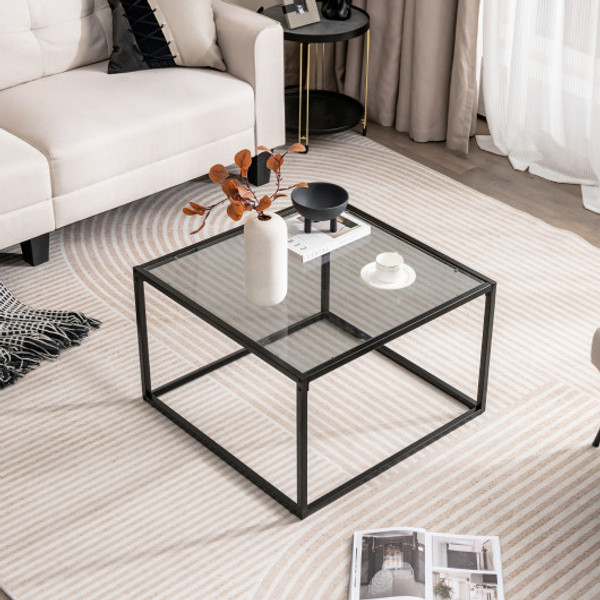27 5 Inch Home Square Tea Table With Heavy Duty Metal Frame Gray Hv10495Hs By Cw