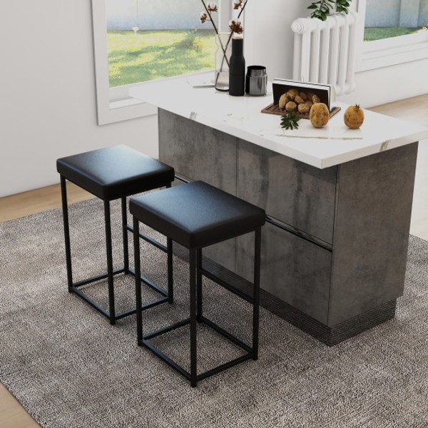 30 Inch Barstools Set Of 2 With Pu Leather Cover Black Jv11055Dk 2 By Cw