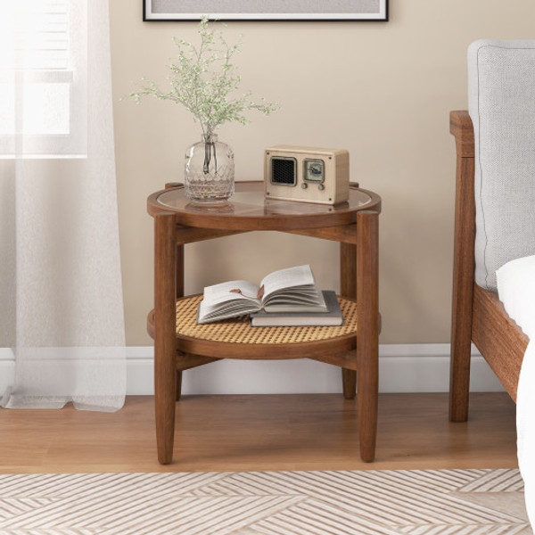 Rattan Round Side End Table With Tempered Glass Tabletop Jv11278 By Cw