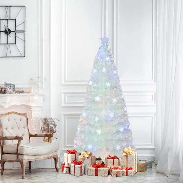 5 6 7 Feet Pre Lit White Artificial Christmas Tree With Iridescent Leaves 6 Ft Cm24598Us By Cw