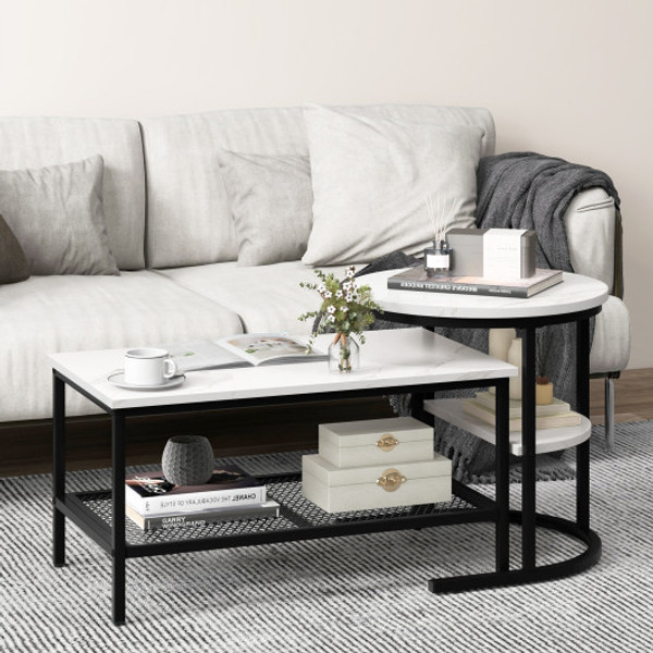 Set Of 2 Nesting Coffee Table With Extra Storage Shelf For Living Room Black Jv11232Dk By Cw
