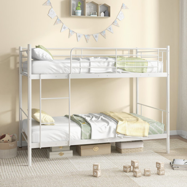 Metal Bunk Bed With Ladder And Full Length Guardrails White Hu10495Wh T By Cw