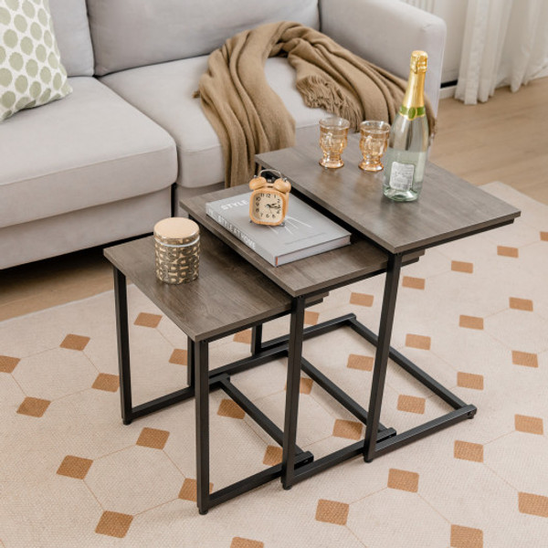 3 Pieces Multifunctional Coffee End Table Set Oak Jv11186Oa By Cw