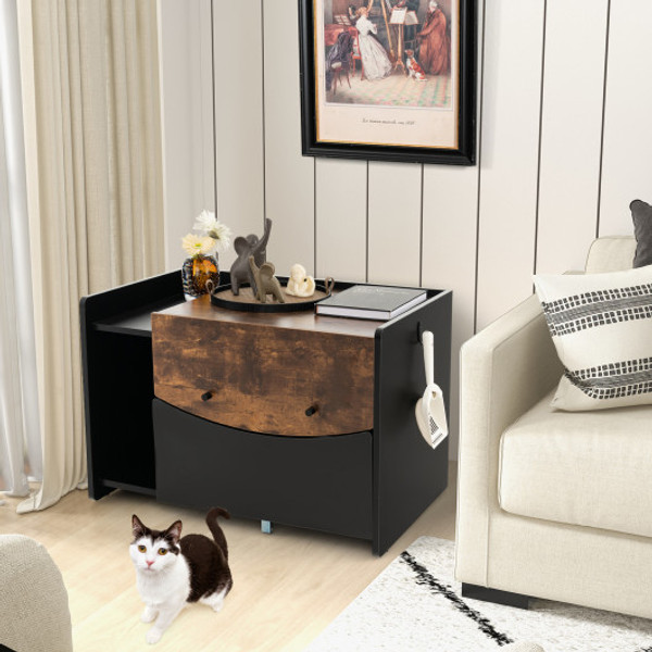 Cat Litter Box Enclosure With Pull Out Drawer Black Pv10108Dk By Cw