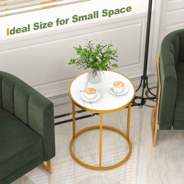 16 Inch Marble Top Round Side Table With Golden Metal Frame For Living Room Bedroom 1 Piece Jv11113Gd 1 By Cw
