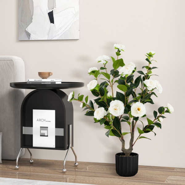 38 Inch Artificial Camellia Tree Faux Flower Plant In Cement Pot 2 Pack White Hz10188Wh 2 By Cw