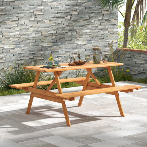 6 Person Picnic Table Set Patio Rectangle With 2 Built In Benches And Umbrella Hole Op71263 By Cw