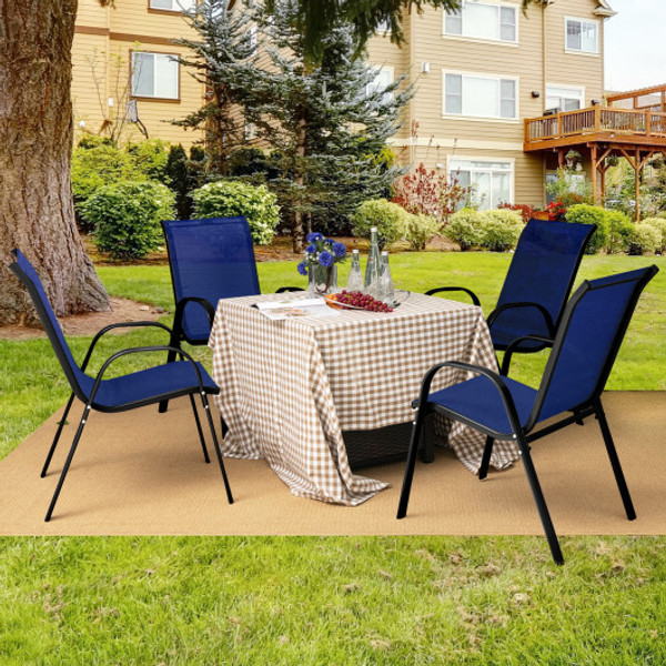 4 Pieces Stackable Patio Dining Chairs Set With Armrest Navy Np11384Ny 4 By Cw