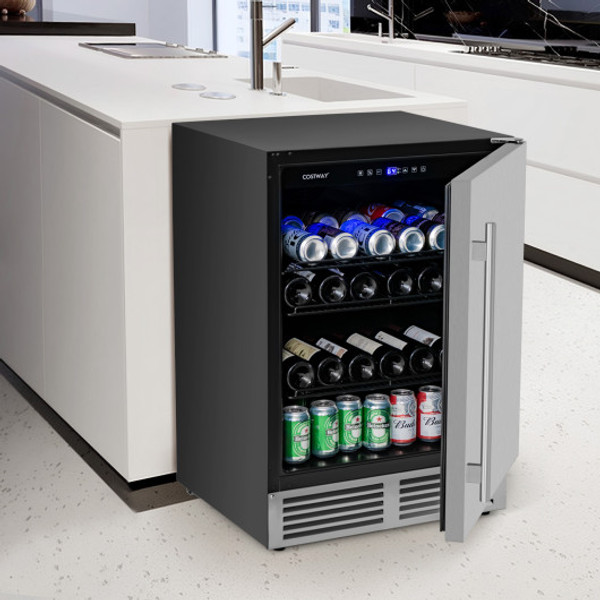 24 Inches Beverage Refrigerator With Removable Shelves And Adjustable Temperature Silver Fp10383Us Sl By Cw