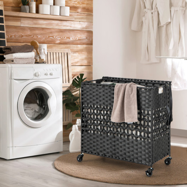 110L 2 Section Laundry Hamper With 2 Removable And Washable Liner Bags Black Jz10084Dk By Cw