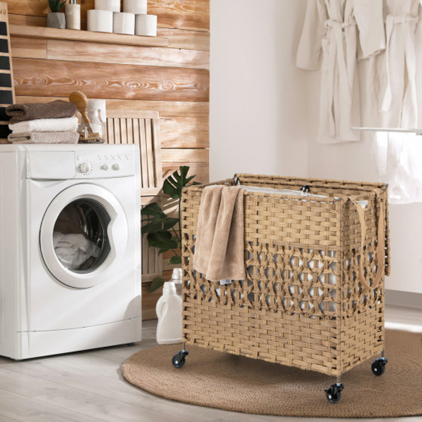 110L 2 Section Laundry Hamper With 2 Removable And Washable Liner Bags Natural Jz10084Na By Cw