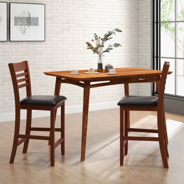 Set Of 2 Counter Height Bar Chair Kitchen Island Stool With Backrest And Footrest Walnut Jv11407Bn By Cw