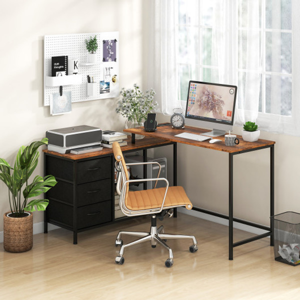 L Shaped Computer Desk With Power Outlet For Working Studying Gaming Rustic Brown Cb10583Us Cf By Cw