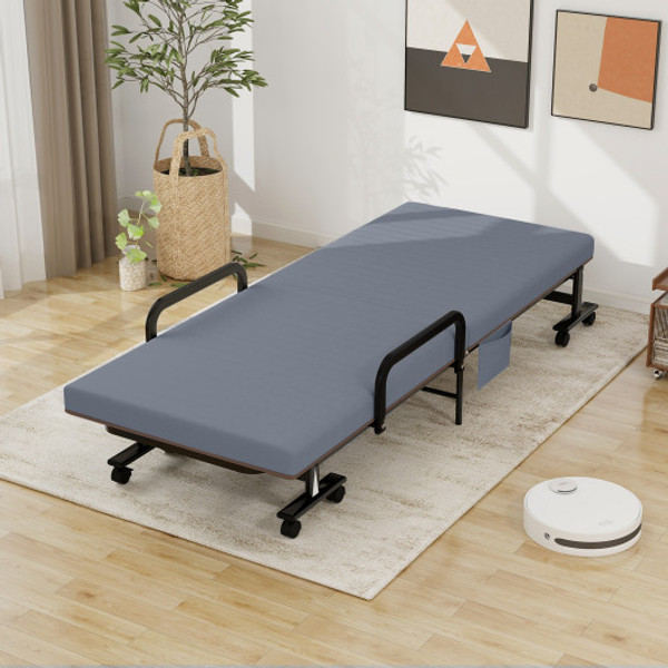 Adjustable Folding Guest Bed Frame With Mattress And Wheels Gray Hw63963Gr By Cw