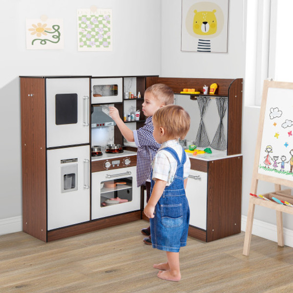 Wooden Corner Play Kitchen With Water Circulation System And Lights Brown Tp10167Cf By Cw