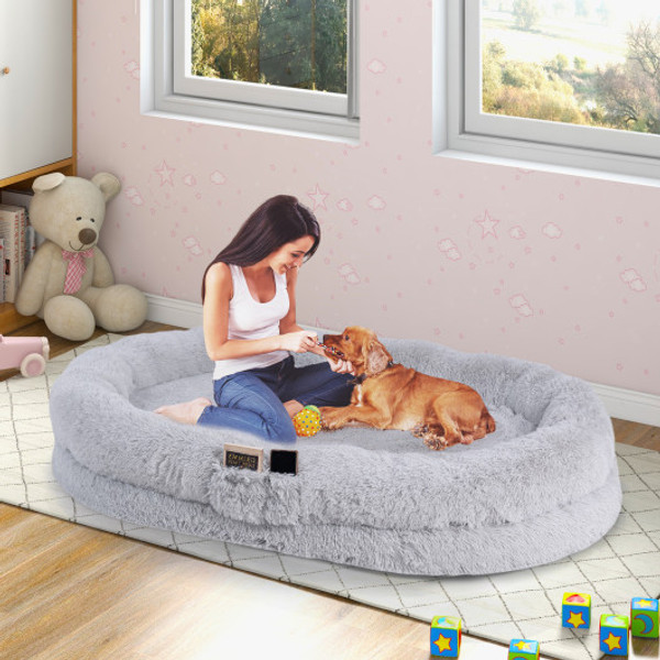 Washable Fluffy Human Dog Bed With Soft Blanket And Plump Pillow Gray Pu10036Hs By Cw