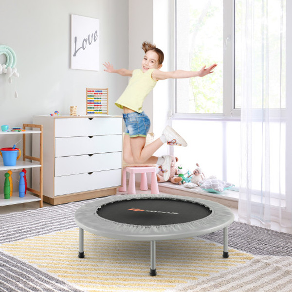 38 Inch Mini Folding Trampoline Portable Recreational Fitness Rebounder Gray Tw10001Ys By Cw