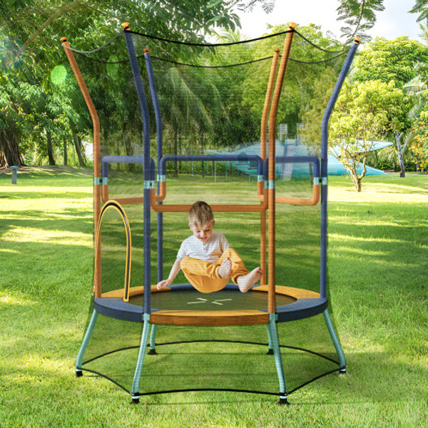 Mini Trampoline For Kids With Safety Enclosure Net And Foam Handles Orange Tw10105Or By Cw